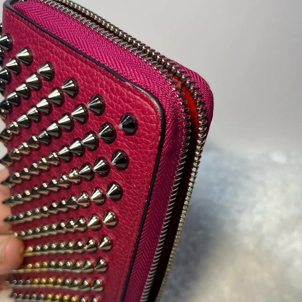 Christian Louboutin Zip Around Panetone Studded wallet in Wine Color, Leather